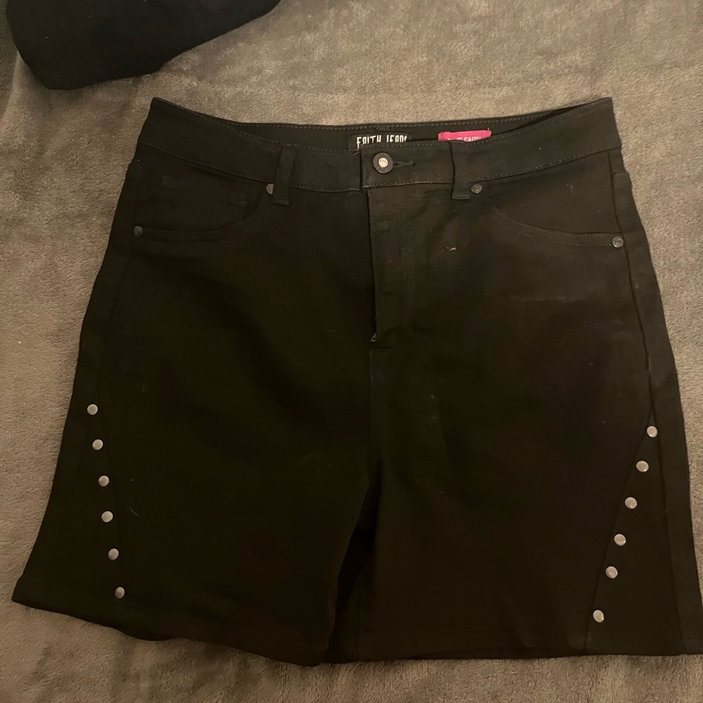 Black cowboy design faith jeans short shorts
